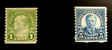 SCOTT # 597 & 602  -SET OF 2 STAMPS -BEN FRANKLN AND TEDDY ROOSVELT -  VF/OG/H/M