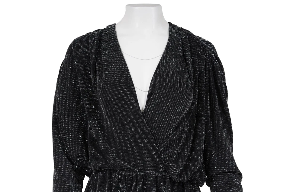 Mini Vestido Balenciaga Mujer Envolvente de Cristal 38 Negro Plata Lentejuelas Volantes Plisado Foto 2 de 4