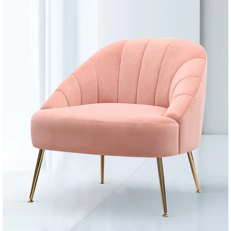 Blush Pink Matte Velvet Tub Armchair Scalloped Back Sofa Cushioned Oyster Chairs