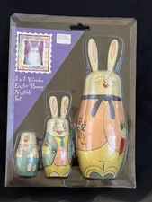 Brand New Vintage 1995 Easter Bunny 3 in 1 Wooden Nestible Set Nesting Bunnies