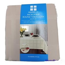 Essential Home Fabric Tablecloth 70 in Round Taupe Tan Brown Holiday Everyday
