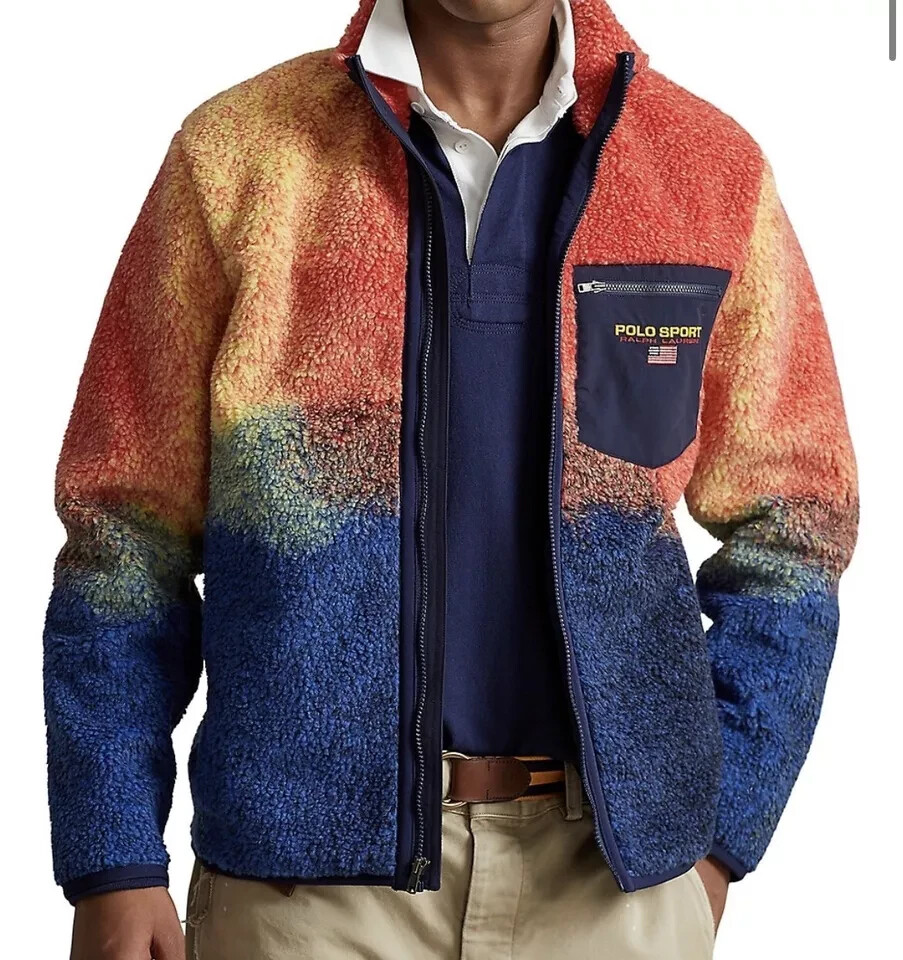 Polo Sport Ralph Lauren Men's SZ M Orange Blue Ombre Hi Pile Polo Sport Ralph Lauren Men's SZ M Orange Blue Ombre Hi Pile