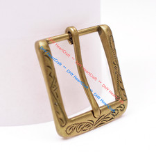 Retro Flower Carved Antique Brass Prong Pin Buckle Men Leather Belt Buckle 40mm