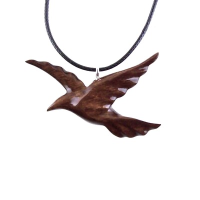 Dove Necklace, Hand Carved Wooden Flying Bird Pendant, Wood Jewelry for Women
