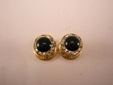 SINGLES 2 5/16" Round Black w/ White Rhinestones Vintage Formal Tux Studs b210
