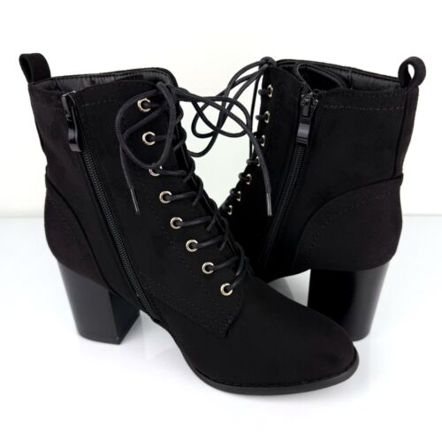 Journee Collection Women's Baylor Block Heel Lace Up Booties Black Size 8 - Picture 4 of 12