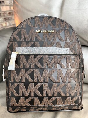 Michael Kors Adina Medium Backpack 3D Graphic Logo Signature Brown Black