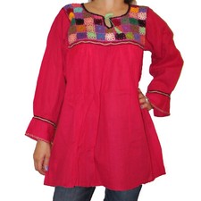 Small Hand Embroidered Mexican Blouse Pink Handmade Rococo Oaxaca 100 Cotton