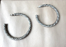 VINTAGE BIG BOLD SILVER TONE FANCY BRAIDED 2-1/2" - 1/4" WIDE BOHO HOOP EARRINGS