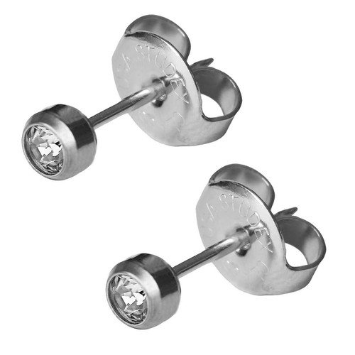 1 Paar Titan Erstohrstecker Sterile Ohrstecker Zarge mit Stein transparent 4mm - Bild 4 von 5