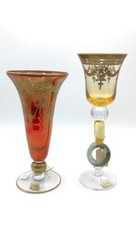 Coppia Di Antichi Calici Di Murano Giallo Rosso