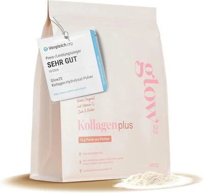 Glow25® Collagen Plus [450g] - Kollagen Pulver mit Vitamin C, Biotin und Zink