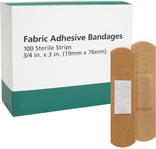Flexible Fabric Adhesive Bandages, Fabric Strip, 3/4in x 3in, Box of 100