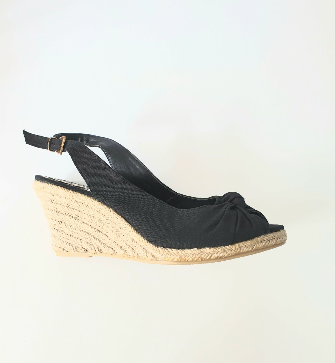 Black Wedge Espadrille Slinback Sandals Size UK UK