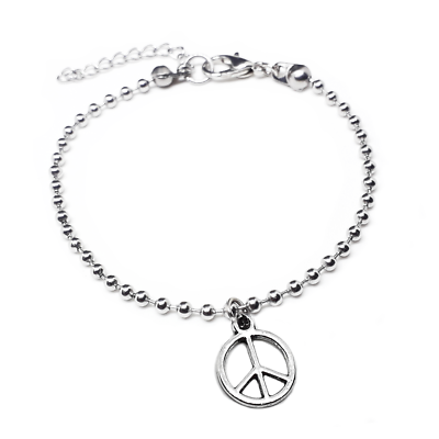 Bracciale Con Simbolo Della Pace In Argento 925 - Regolabile Con Nodo Scorrevole E Sfere - 2