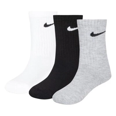 NIKE 3 PAAR GEPOLSTERTE CREW-SOCKEN AUS BAUMWOLLE SPORTSOCKEN KINDERGRÖSSEN 3 INF-2 JNR UK