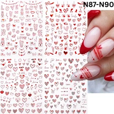 Valentine Love Heart Nail Art Stickers – Red Self-Adhesive Romantic Decals
