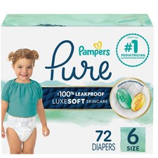 Baby Diapers Size 6 35 lbs 72 Count Leakproof Pampers Pure Hypoallergenic Soft