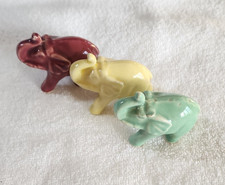 Vintage Japanese Elephant  Figurines Ceramic Set of 3 Yellow Red Green Trunks Up