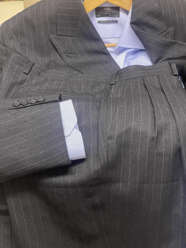 AUSTIN-REED-Lockwood2 JKT-2 piezas traje de lana peinada de doble pecho para hombre U.K44L Foto 2 de 4