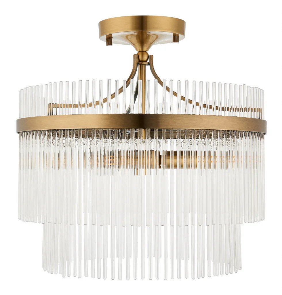 Ceiling Light Brass Marietta 3 Antique Semi Flush Endon 112575