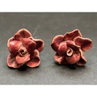 Vintage Ceramic Red Rose Screw Back Earrings Costume Estate Jewelry