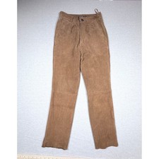 Tan Brown 100% Real Goat Suede Leather Pants US 2 Boho Straight/Taper Tan/Camel
