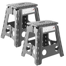 2 Pack - 16" Folding Plastic Step Foot Stools with Handle - Gray