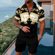 Mens 2-Piece Set Outfit Shirts and Shorts Set T-Shirt Summer Short Sleeve