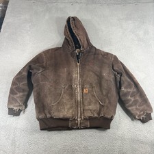 Carhartt Brown Hooded Quilted Jacket J130 DKB Vintage Work Mens 3XL DISTRESSED