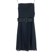 ABS Allen Schwartz Pleated Cocktail Little Black Dress LBD Midi Belt Strapless 6