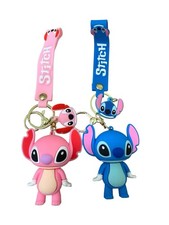2X Lilo Stitch Angel Keychain Bundle Key Ring Chain for Backpack Wristlet