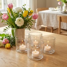 Glas-Windlicht klar, Teelichthalter & Stumpenkerzenhalter, 6er Set &Oslash;9,5cm H9cm