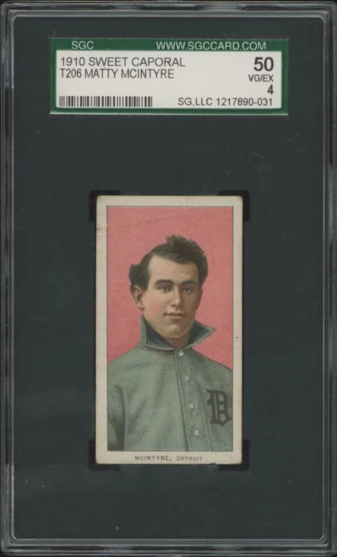 1909 T206 MATTY MCINTYRE VG-EX SWEET CAPORAL 350 SGC 4 BASEBALL DETROIT TIGERS