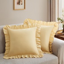 2 Pack Ruffle Throw Pillow Covers 18x18 Inches, Yellow Square Pillow Cases Mi...