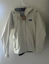 Patagonia Torrentshell 3L Women's L Rain Jacket White Hooded Full Zip Pockets