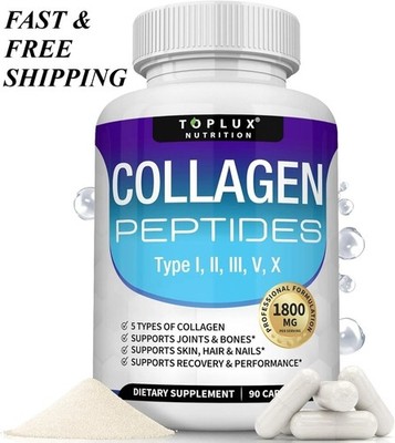 Toplux Multi Collagen Peptides Pills 1800 Mg Complex - Type I, II, III, V, X*/-