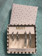 NWT Mixit Two Pair Of Silver Earrings Hypoallergenic For Sensitive Ears Gift Box