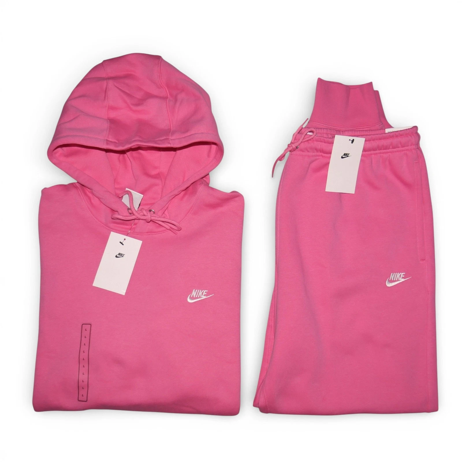 Nike Club Fleece 2 Piece Sweatsuit Outfit Hoodie Joggers Set Pinksicle Pink NWT