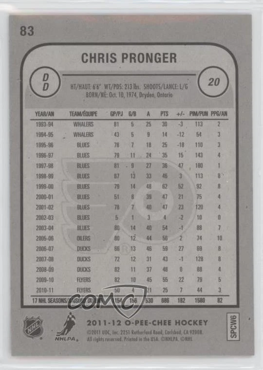 2011-12 O-Pee-Chee Chris Pronger #83 HOF - Image 2 of 2