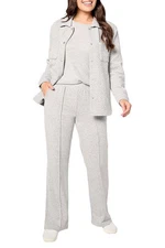 MUK LUKS Women's 3-Piece Quilted Shacket Lounge Set Heather Gray