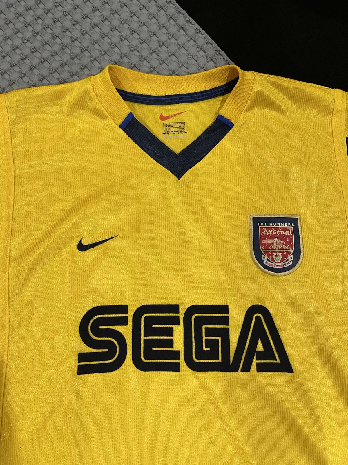 Nike Arsenal SEGA Yellow Navy Soccer Jersey Size L