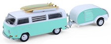 GREENLIGHT,1971 Volkswagen Type 2 with surfboards and Hitch & Tow caravan, st...