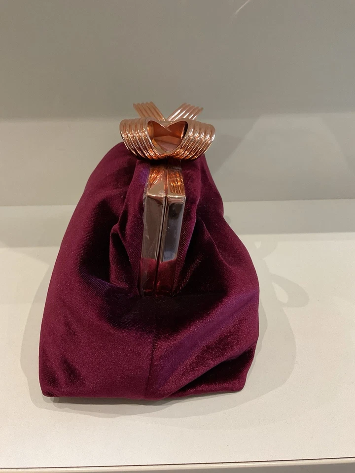 Ted Baker Velour Burgundy Rose Gold Clutch Bag - Image 4 of 4