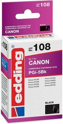 Edding EDD-108 Tintenpatrone für Canon PGi-5bk schwarz + Gratis Edding CLI-8 CMY