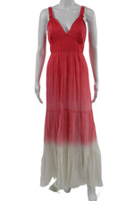 Tahari Women Maxi Sundress Red Cotton V-Neck Sleeveless Zip Beach Size 12