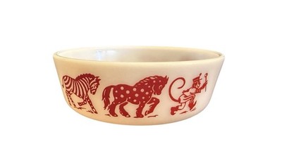 MCM Vintage Hazel Atlas Milk Glass Children's Circus Animals Collectible Bowl