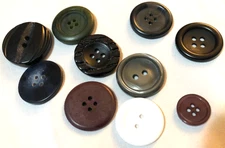 10 Assorted Brown White Black Gray Plastic Round Buttons 4 & 2 Holes B115