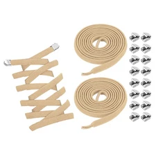 3Pairs No Tie Shoe Laces, Elastic Tieless Shoelaces with End Clips, Khaki