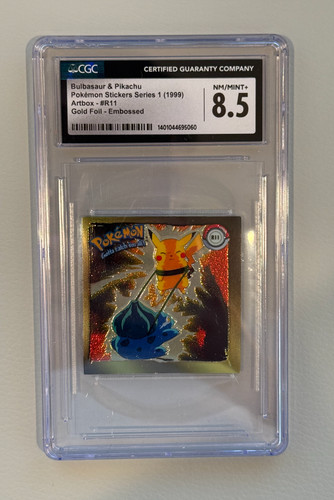 Bulbasaur & Pikachu Artbox No. R11 Gold Foil Sticker (1999) CGC NM/Mint+ 8.5